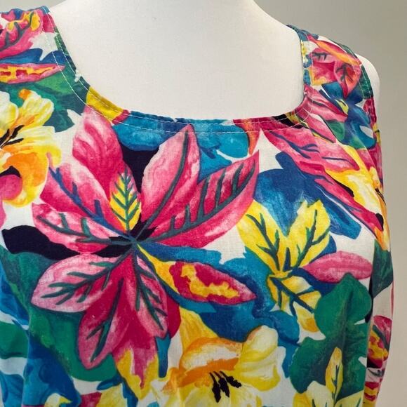 Vintage Dress Small Cottage Floral Leaves 80s does 50s Boho Tropical Fall Dress - Picture 5 of 13